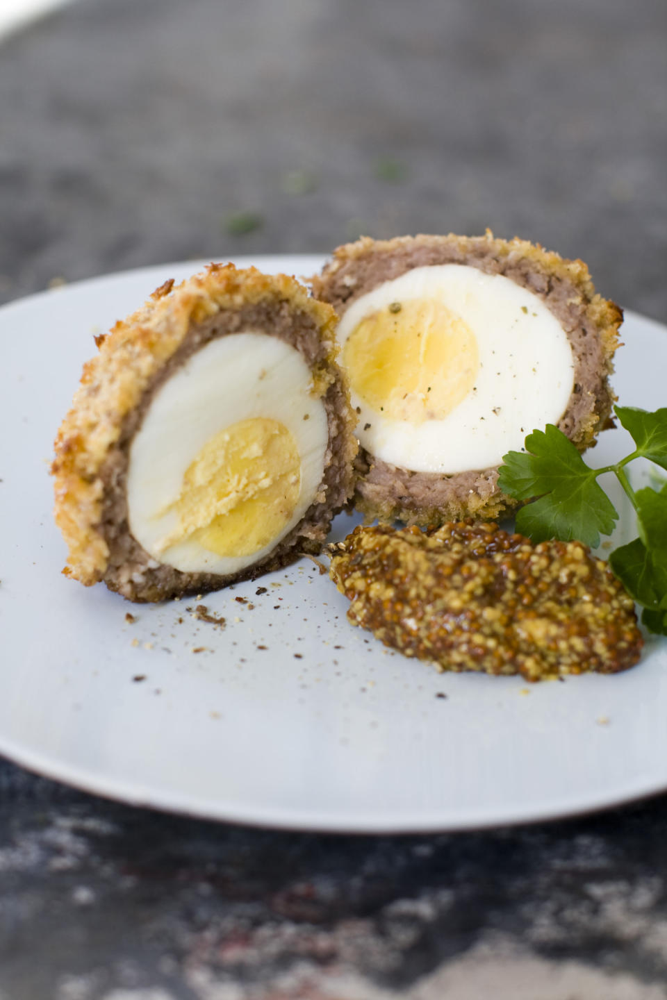 This March 17, 2014 photo shows baked Scotch eggs in Concord, N.H. (AP Photo/Matthew Mead)