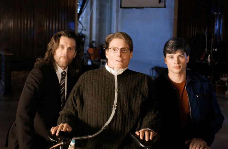 John Glover, Christopher Reeve and Welling in a Season 3 episode of Smallville (The WB/Dana Belcher/Warner Bros./Courtesy: Everett Collection)