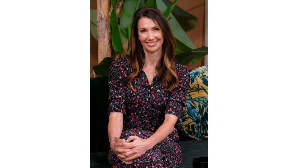 Rosie Green in patterned shirt dress on This Morning