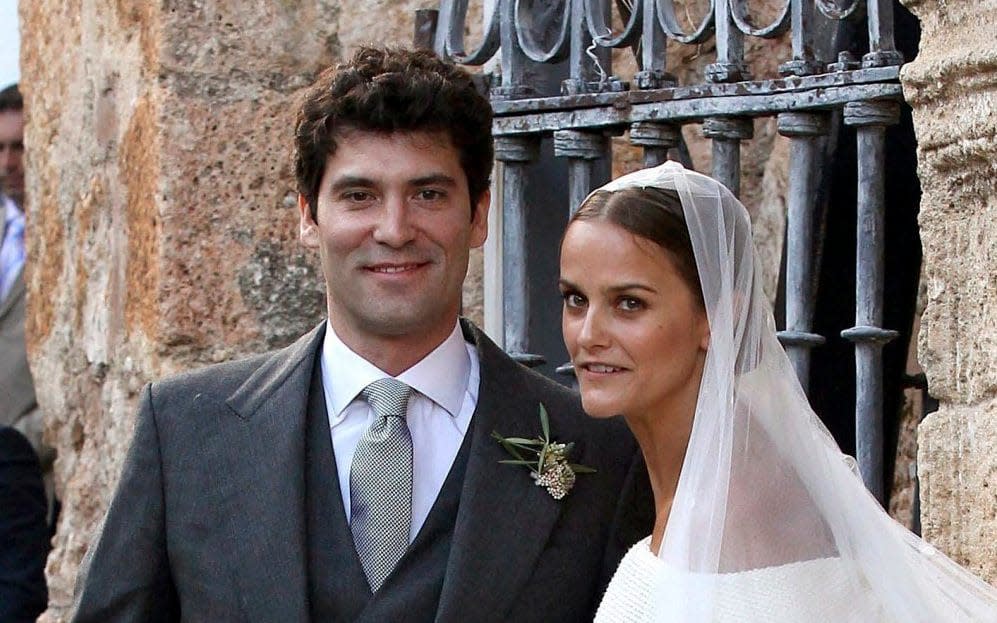 Lady Charlotte with her husband, Colombian billionaire Alejandro Santo Domingo, on their wedding day  - EPA