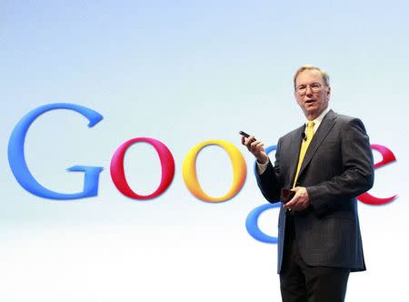 Google Chairman Eric Schmidt speaks at a Motorola phone launch event in New York, in this file photo taken September 5, 2012. REUTERS/Brendan McDermid/Files