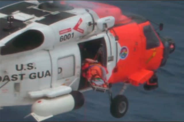 <p>United States Coast Guard</p> The patient is carried safely inside the helicopter