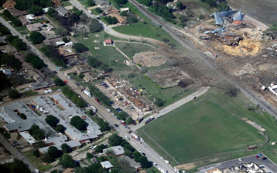 The scene after about 30 tonnes of ammonium nitrate exploded in West, Texas in 2013, killing 15   - Tony Gutierrez/AP 