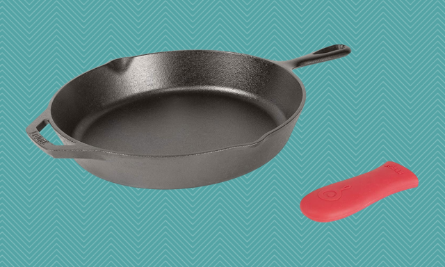 Lodge Cast Iron Skillet with Red Mini Silicone Hot Handle Holder