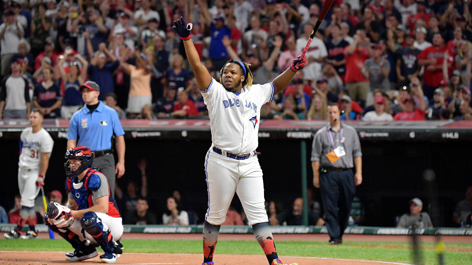 Blue Jays first baseman Vladimir Guerrero Jr. put on a show the last time he was in the Home Run Derby. (Photo by Jason Miller/Getty Images)