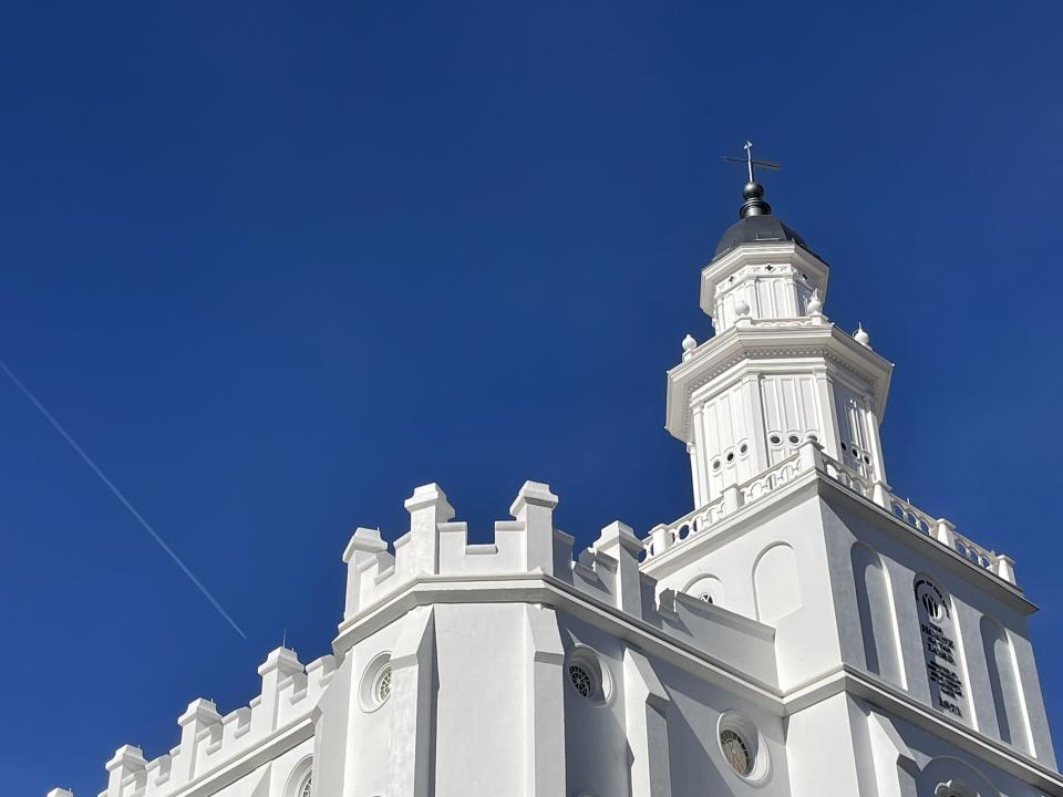 The exterior of the St. George Utah Temple is shown during the first of two rededicatory sessions on Sunday, Dec. 10, 2023.