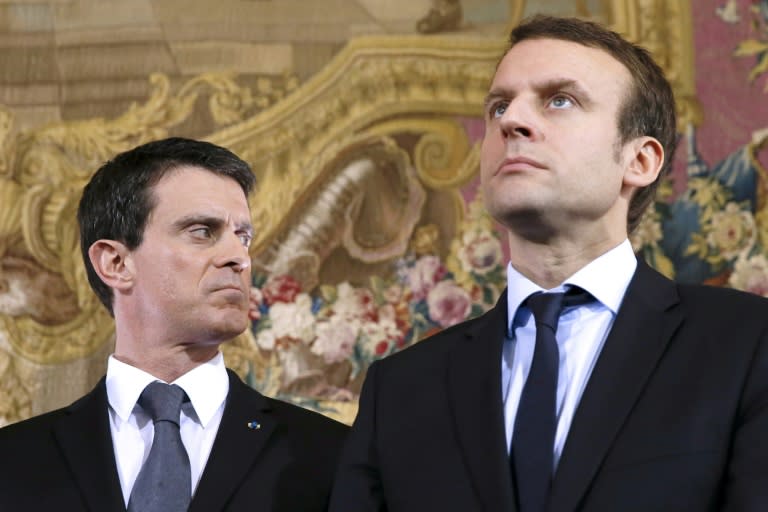 Manuel Valls (L) and Emmanuel Macron pictured when both were ministers for the Socialist Party in 2016