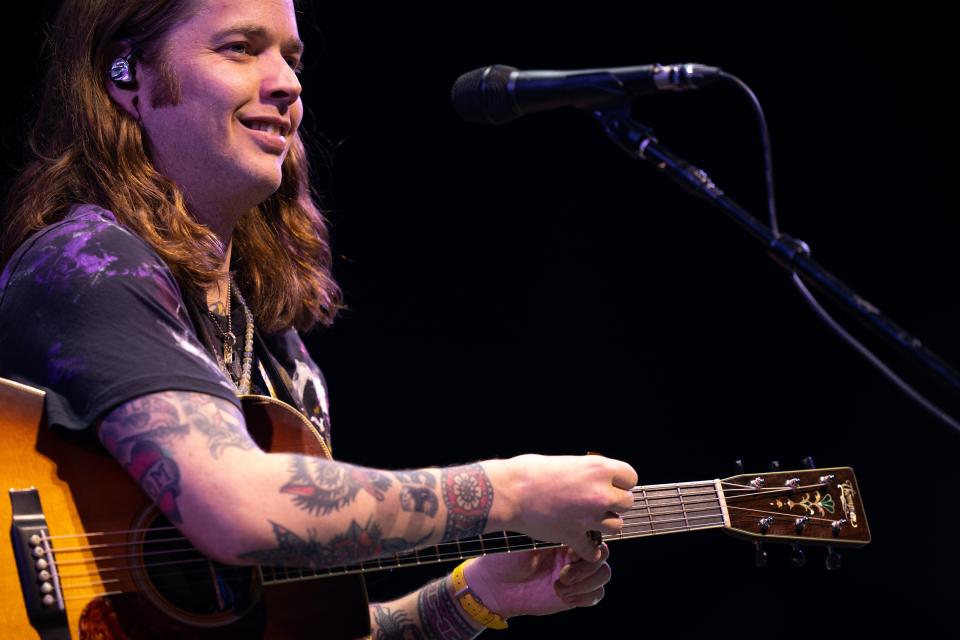 Billy Strings performs at Bridgestone Arena in Nashville, Tenn., Friday, Feb. 23, 2024.