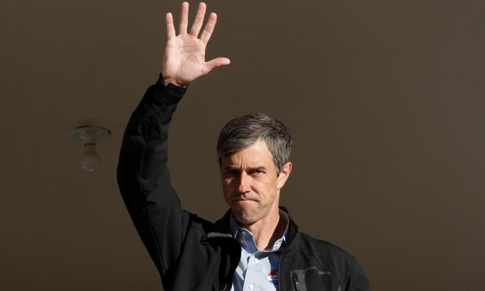 Beto O’Rourke waves from his front porch in El Paso, Texas, on 6 November. 