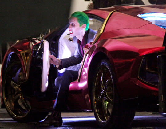 <p>Jared Leto’s villain gets out of his own sweet ride on May 17.</p>