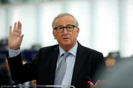 European Commission President Juncker addresses the European Parliament during a debate on Brexit in Strasbourg