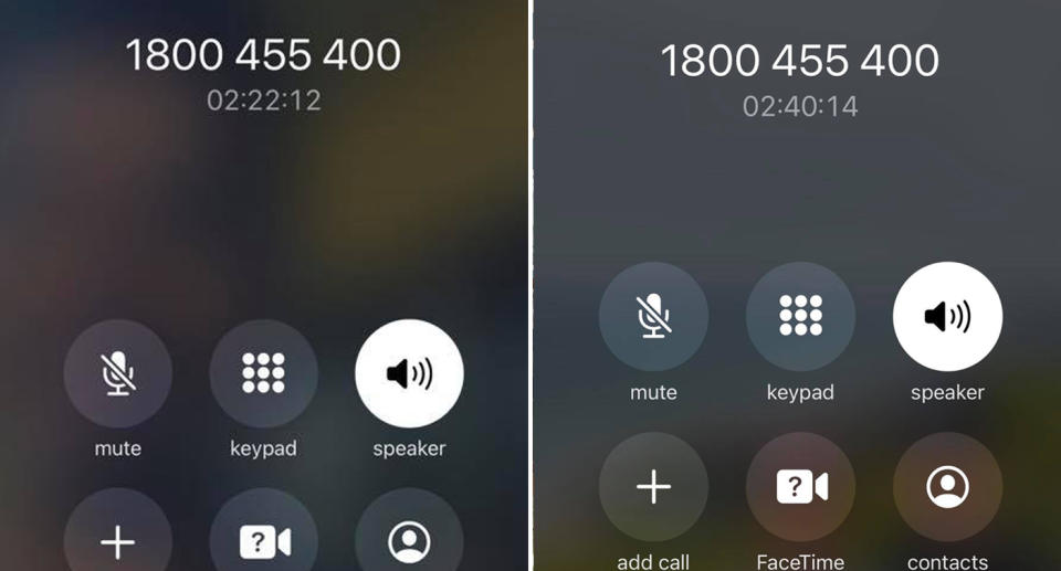 Two screenshots show customers' lengthy waiting times while phoning Coles.