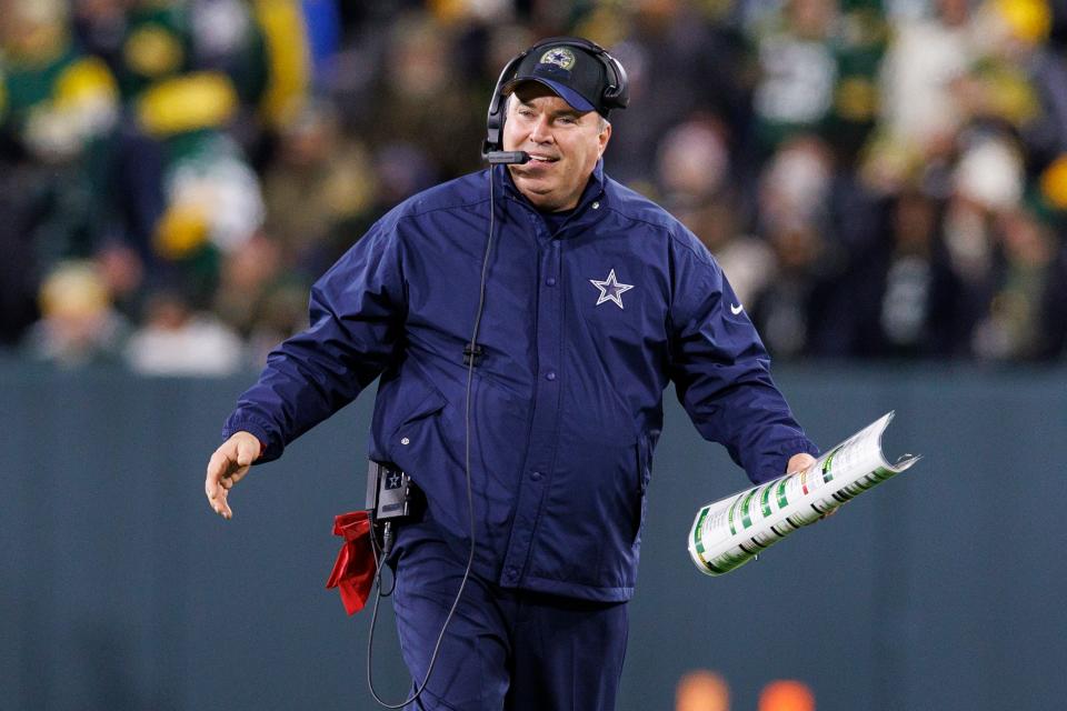 Cowboys head coach Mike McCarthy reacts to a call during the third quarter against the Packers at Lambeau Field. Green Bay won 31-28 in overtime.