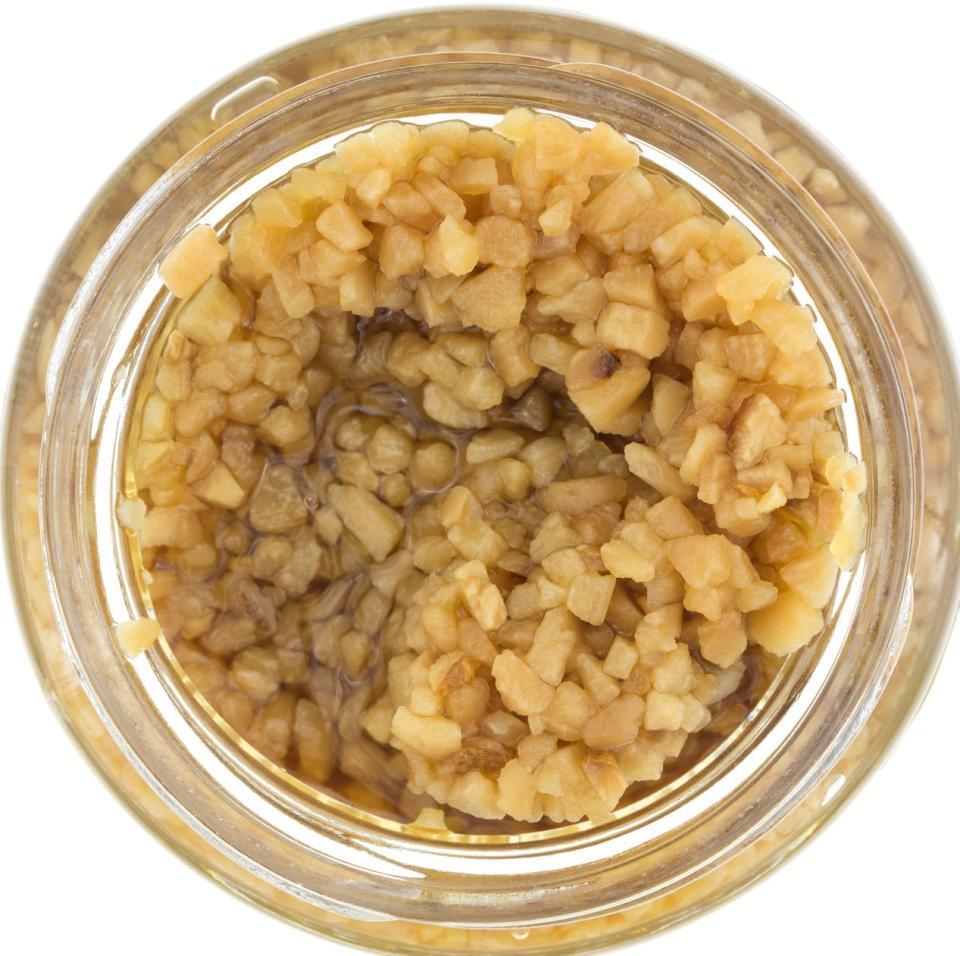 A jar of minced garlic.
