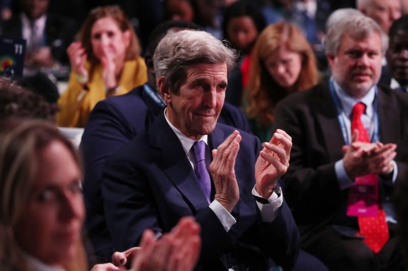 U.S. special presidential envoy for climate John Kerry applauds as President Joe Biden delivers remarks at the U.S.-Africa Business Forum during the U.S.-Africa Leaders Summit, at Walter E. Washington Convention Center in Washington, D.C. on December 14. Kerry turns 80 on December 11. File Photo by Michael Reynolds/UPI