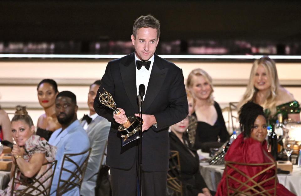 Matthew Macfadyen accepts the award for Outstanding Supporting Actor in a Drama Series at the 74th Primetime Emmy Awards, held at Microsoft Theater on Sept. 12, 2022, in Los Angeles.