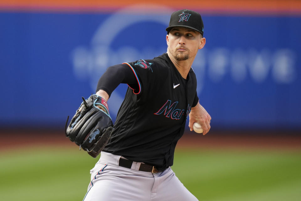 Miami Marlins' Braxton Garrett pitches during the first inning in the first baseball game of a doubleheader against the New York Mets, Wednesday, Sept. 27, 2023, in New York. (AP Photo/Frank Franklin II)