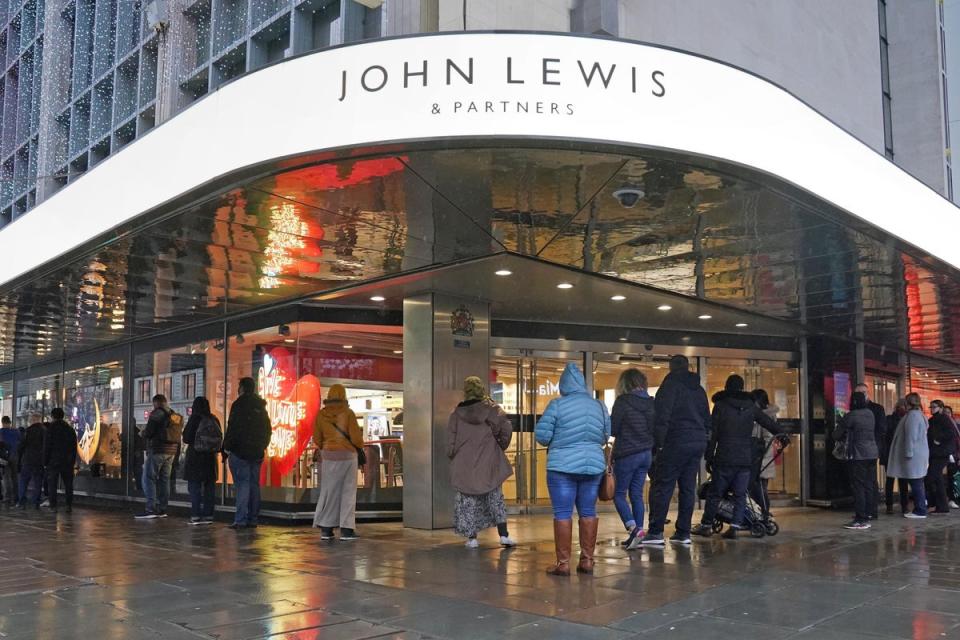 Data from the Office for National Statistics (ONS) showed sales volumes at department stores were worst hit, falling 3.8%, a figure that does not bode well for the recovery of John Lewis (PA Archive)