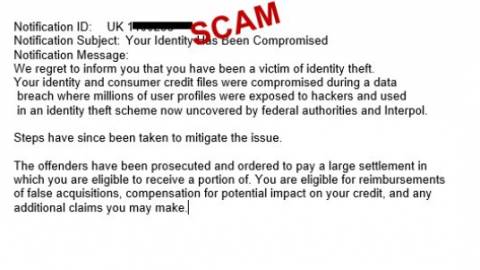 Scam message about compensation payment.