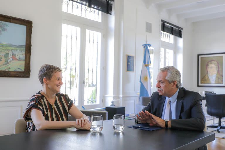 Verónica Gómez y Alberto Fernández, hoy en Olivos