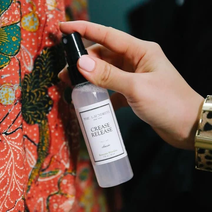 <p>thelaundress.com</p><p><strong>$8.00</strong></p><p>I love the Laundress' crease release so much that not only do I keep a mini at my desk, but I always bring a travel-size bottle with me on trips. I've used it to get well-set wrinkles out in a few minutes flat, and the scent gives an already-worn piece a burst of freshness. My only wish: that they made a refillable version for travel.</p>