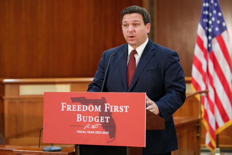 Gov. Ron DeSantis announces his proposed state budget for 2022-23 at the Capitol on Dec. 9.