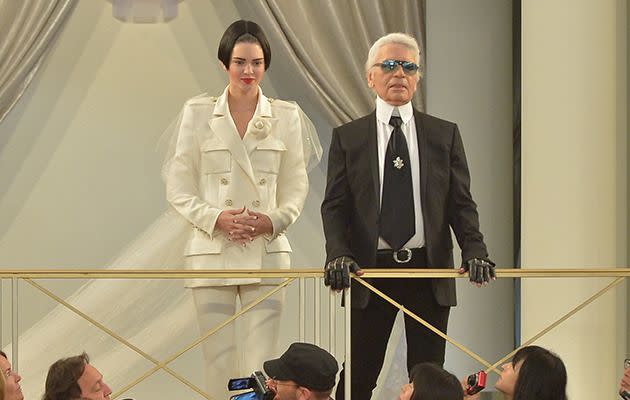 Kendall closed Lagerfeld's Paris Fashion Week Haute Couture show in 2015.