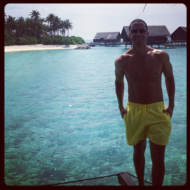Celebrity Twitpics: JLS’s Marvin Humes looks to be enjoying the honeymoon as much as his wife Rochelle. Copyright [JLS]