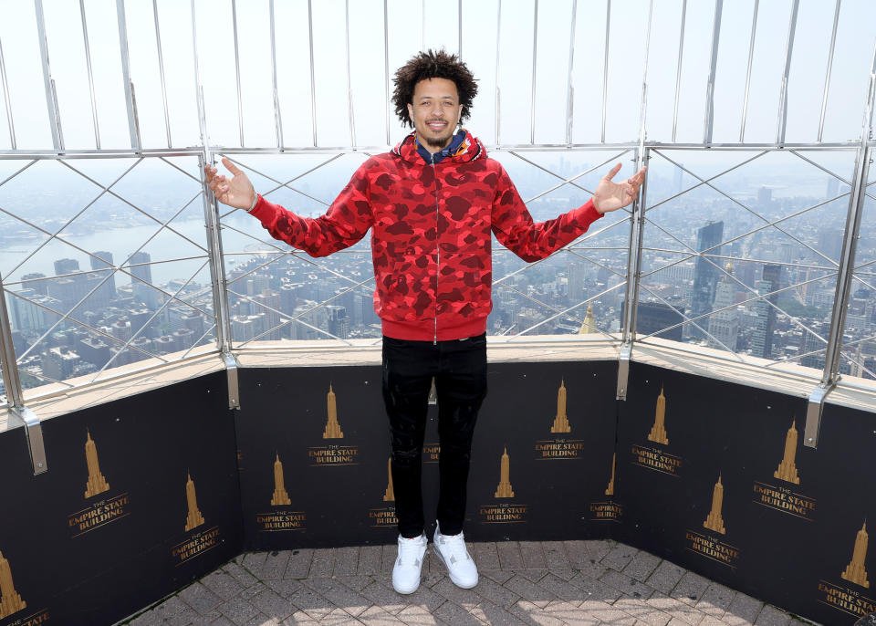 Cade Cunningham is standing on top of the basketball world at the 2021 NBA draft in New York City. (Dia Dipasupil/Getty Images for Empire State Realty Trust)
