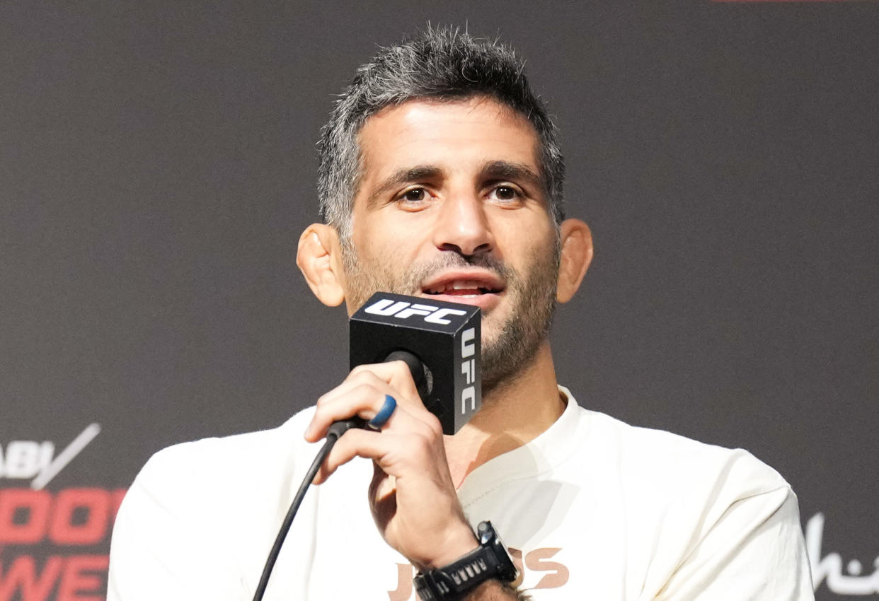 ABU DHABI, UNITED ARAB EMIRATES - OCTOBER 20: Beneil Dariush of Iran is seen on stage during the UFC 280 press conference at Etihad Arena on October 20, 2022 in Abu Dhabi, United Arab Emirates. (Photo by Chris Unger/Zuffa LLC)