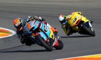 Kalex Moto2 rider Tito Rabat (L) of Spain rides his bike ahead of Kalex rider Alex Rins of Spain during the Valencia Motorcycle Grand Prix at the Ricardo Tormo racetrack in Cheste, near Valencia, November 8, 2015. Rabat won the race and Rins was second. REUTERS/Heino Kalis