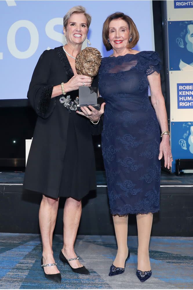 Kerry Kennedy (left) presents House Speaker Nancy Pelosi (right) with the Robert F. Kennedy 