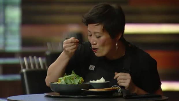 Poh tasting a curry on MasterChef