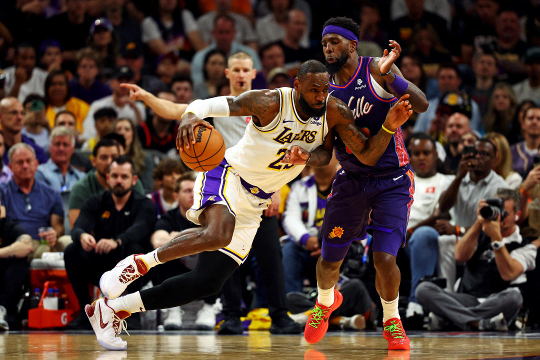 LeBron James（控球者）。（Mark J. Rebilas-USA TODAY Sports）