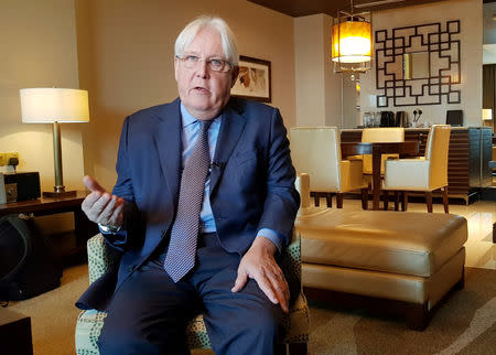 United Nations Special Envoy to Yemen Martin Griffiths sepaks during an interview with Reuters in Abu Dhabi, UAE, October 4, 2018. REUTERS/Stephen Kalin