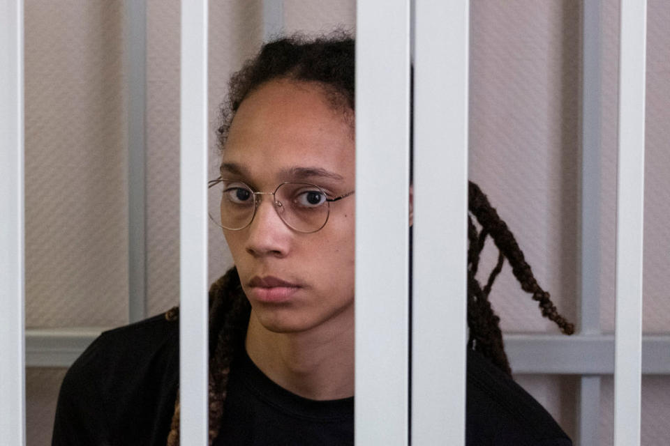 Brittney Griner in a Russian court in Moscow, Russia on July 27, 2022.<span class="copyright">The Washington Post via Getty Images</span>