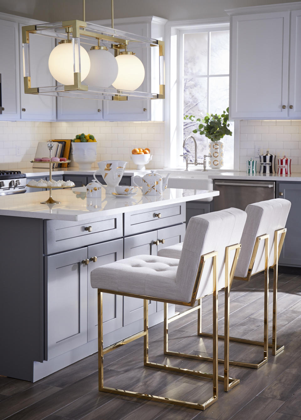 Make white kitchens glamorous with metallic touches