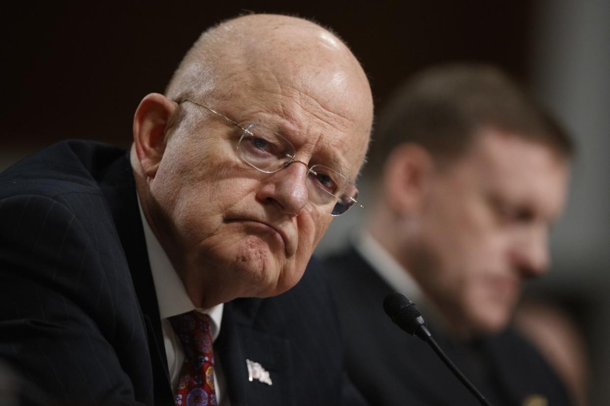 Director of National Intelligence James Clapper listens to questions while testifying on Capitol Hill in Washington, Thursday, Jan. 5, 2017, before the Senate Armed Services Committee hearing: 