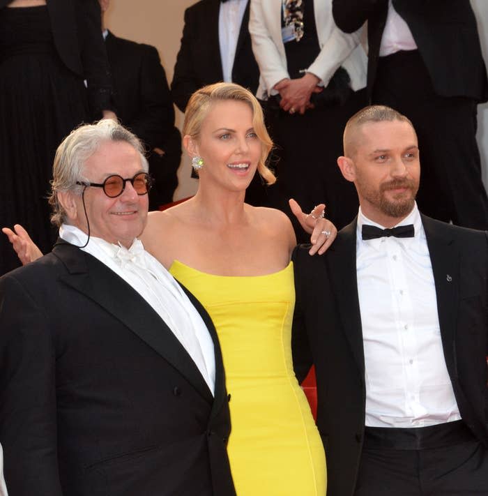 George Miller, Charlize Theron, and Tom Hardy at the Mad Max Fury Road premiere