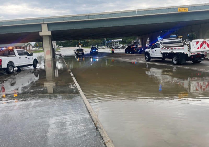 Floodwaters cover Interstate 69 in Houston on Saturday in the wake of multiple rounds of heavy rains and high winds this week. Forecasters say more heavy rain is due in the saturated region late Saturday into Sunday. Photo courtesy Texas Department of Transportation/X