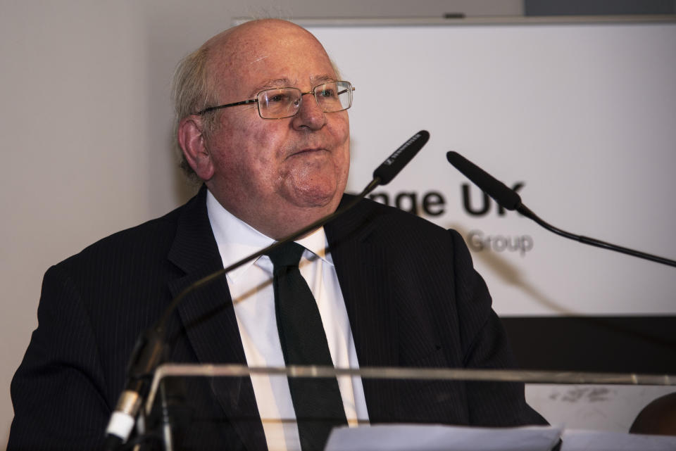 Change UK MP Mike Gapes speaks during a People's Vote Remain rally for the European elections by newly formed political party Change UK in London on 30th April, 2019 in London, England, United Kingdom. Change UK - The Independent Group, was formed in February 2019 by breakaway members of Parliaments from Conservative and Labour parties. The group are pro European Union and are calling for a people's vote on Britains's exit from the union. (photo by Claire Doherty/In Pictures via Getty Images Images)
