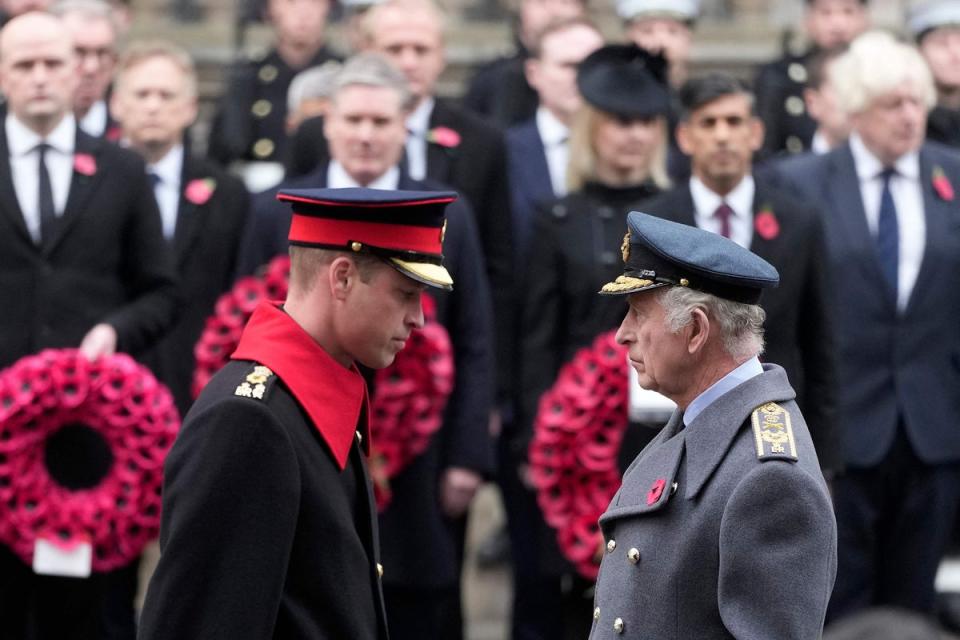 Prince William and King Charles attend the National Service of Remembrance at the Cenotaph on Whitehall in central London (AFP/Getty)