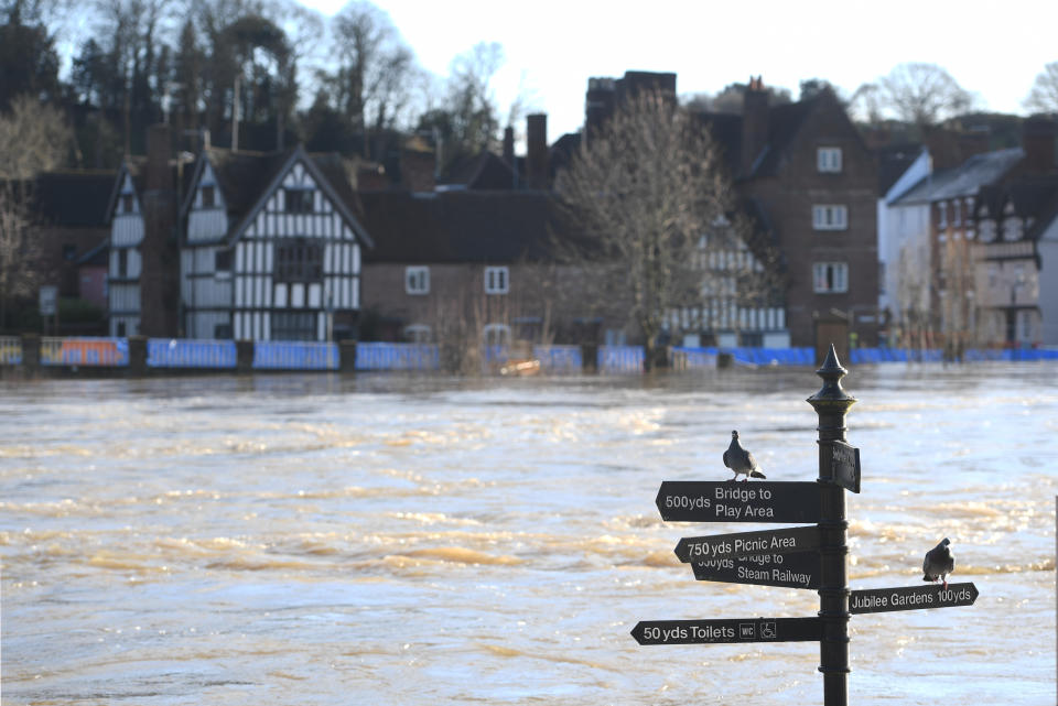 Flood defences in Bewdley, Worcestershire, as the River Severn remains high, with warnings of further flooding across the UK.