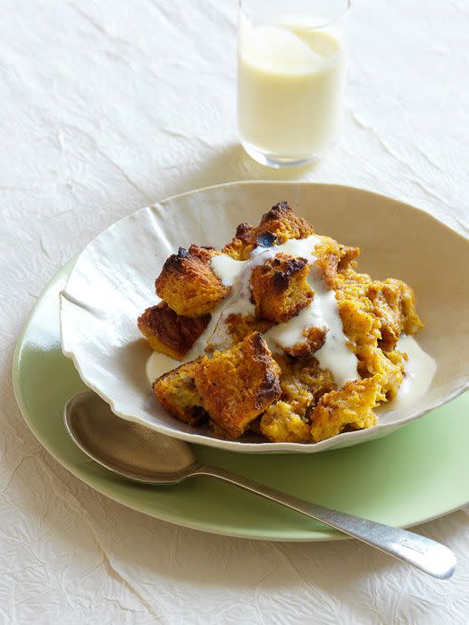 Pumpkin Bread Pudding with Vanilla-Rum Custard Sauce