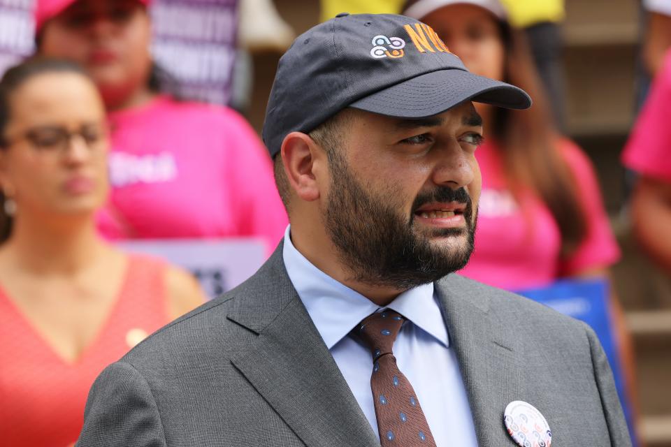 Murad Awawdeh, executive director of New York Immigration Coalition, at a rally in August 2022.