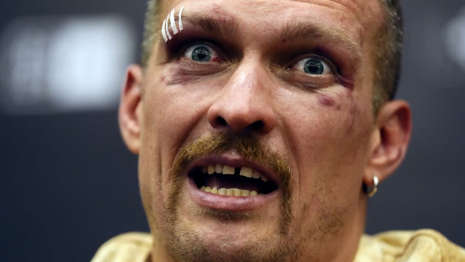 Usyk speaks to reporters after becoming the undisputed world heavyweight champion earlier this year. - Nick Potts/PA