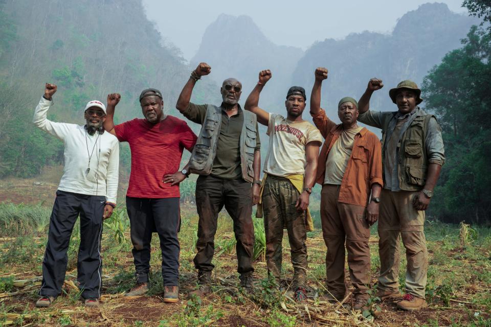 Dirtector Spike Lee (from left) with his "Da 5 Bloods" stars Isiah Whitlock Jr., Delroy Lindo, Jonathan Majors, Clarke Peters and Norm Lewis.