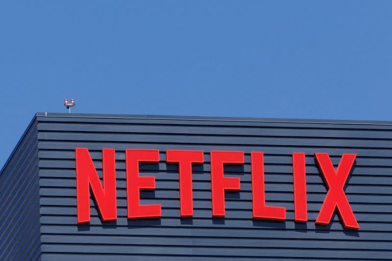 FILE PHOTO: Netflix logo shown on building in Los Angeles