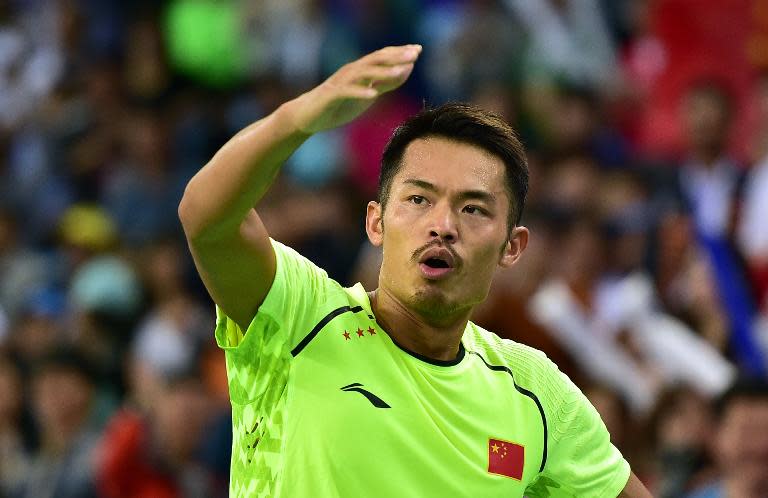 China's Lin Dan celebrates during the 2014 Asian Games in Incheon on September 29, 2014