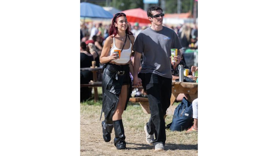 Dua Lipa and Callum Turner during day four of Glastonbury Festival 2024 at Worthy Farm